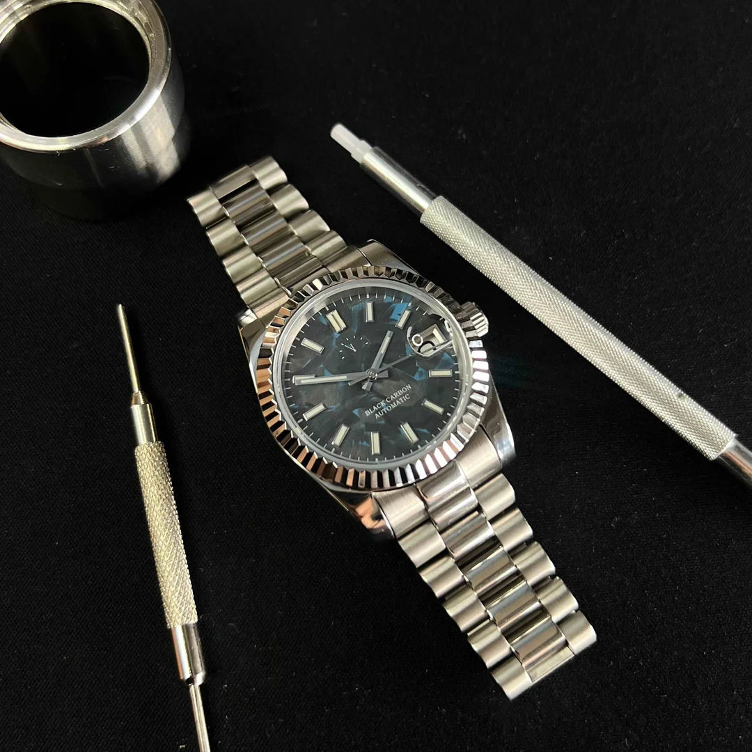 Seiko Mod Datejust (zwart carbon jubileum)